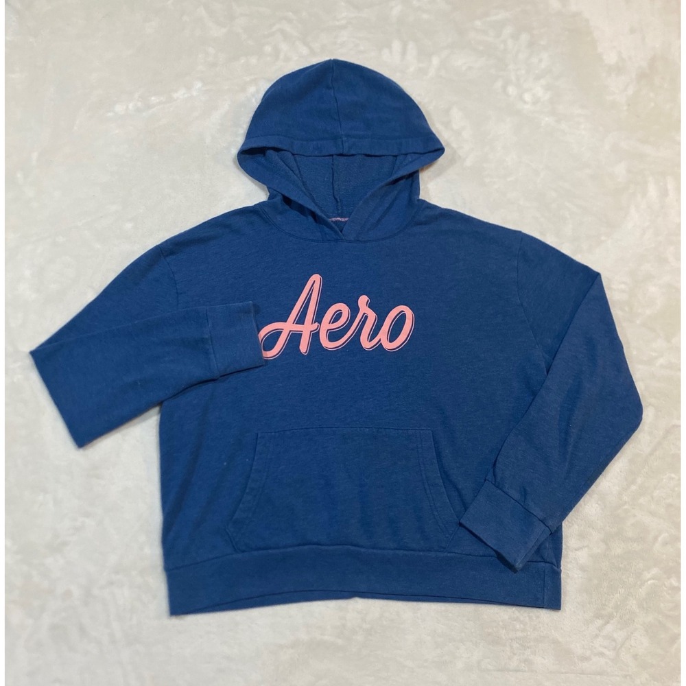 Aeropostale Womens XL Blue Pink Logo Hoodie Pullover Sweatshirt 1233